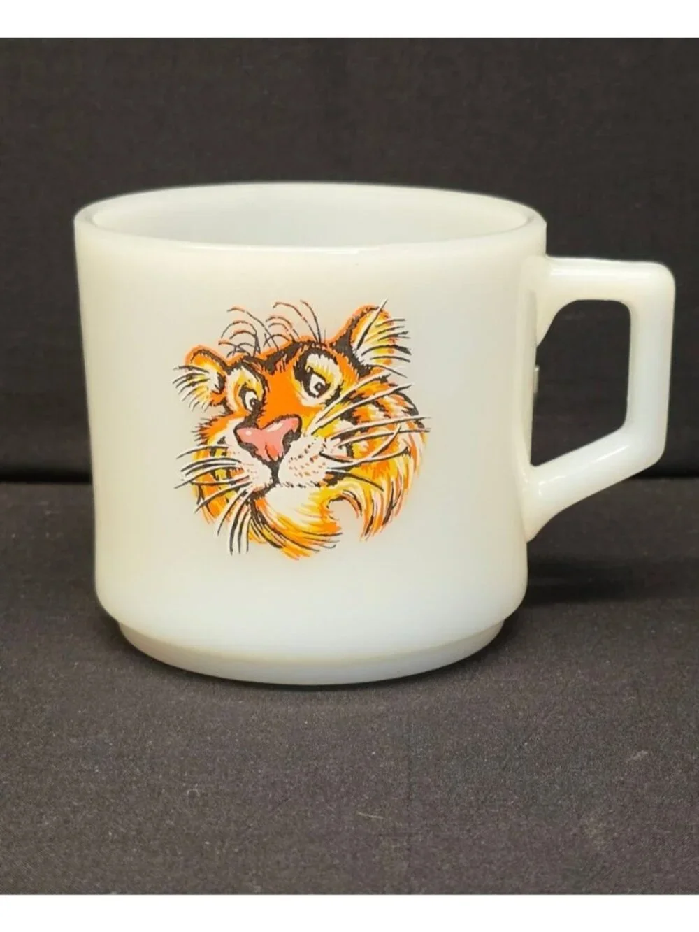 Vintage 1960s Fire-King Milk Glass Mug Advertising Tiger for Esso Exxon Petrol